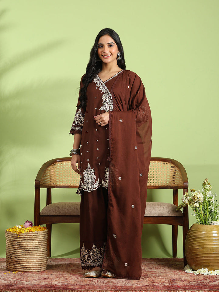 Embroidered Cotton Kurta With Pant &amp; Dupatta