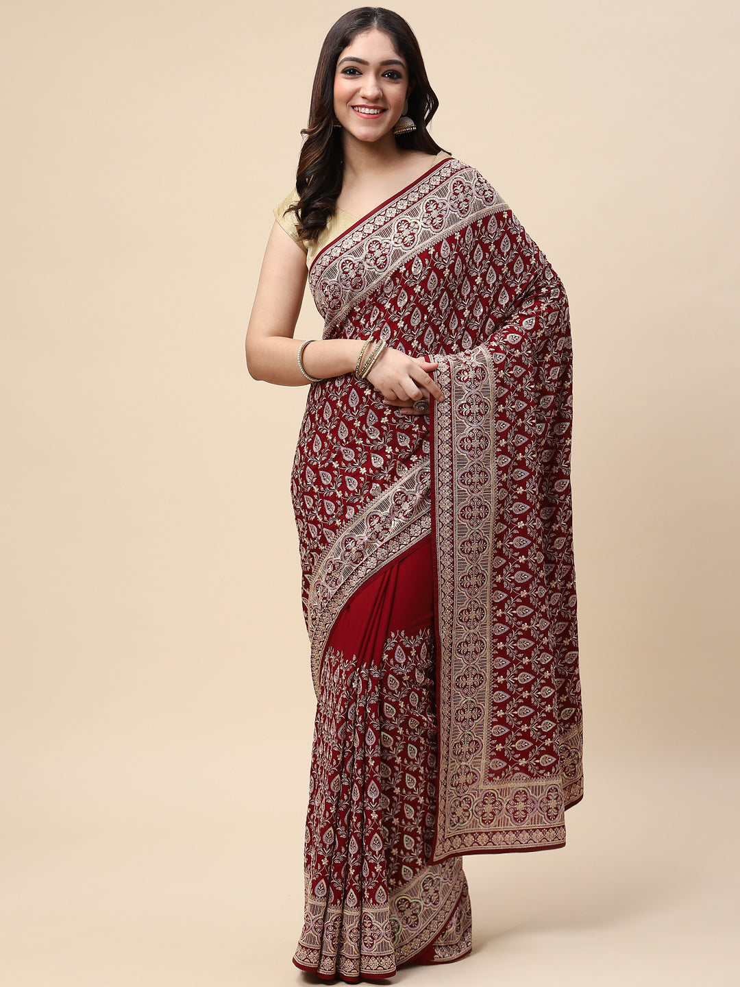 Sequin Embroidered Crepe Saree