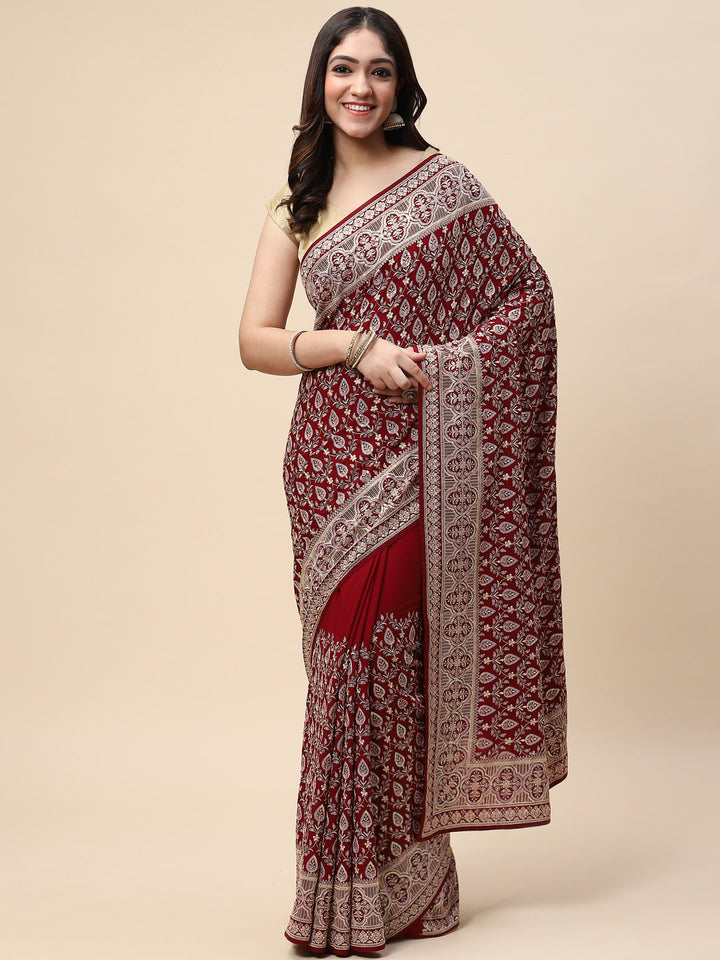 Sequin Embroidered Crepe Saree