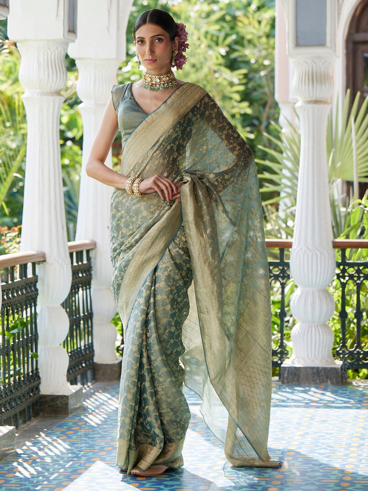Golden Jaal Georgette Plain Saree
