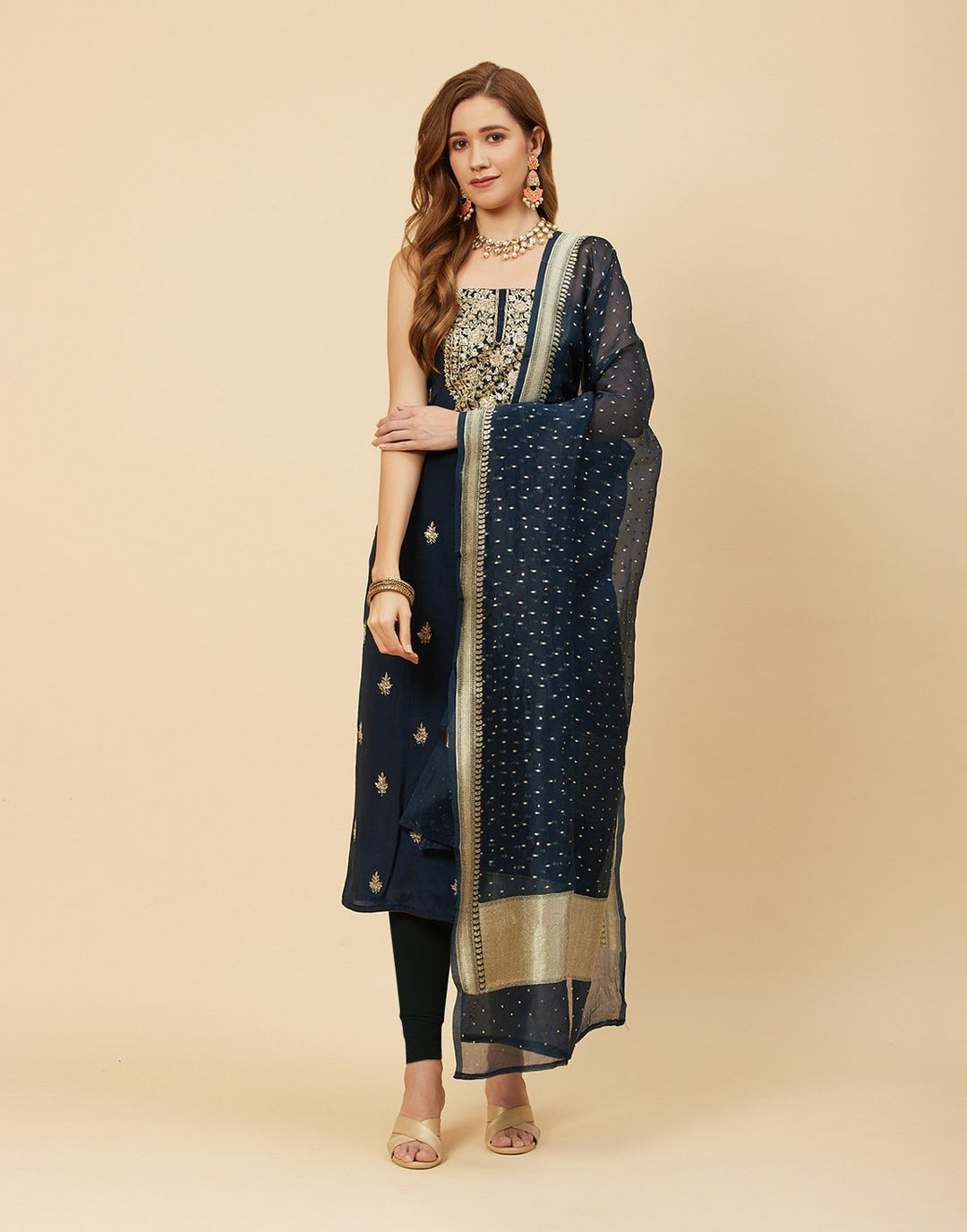 Embroidered Organza Suit Piece With Crepe Dupatta