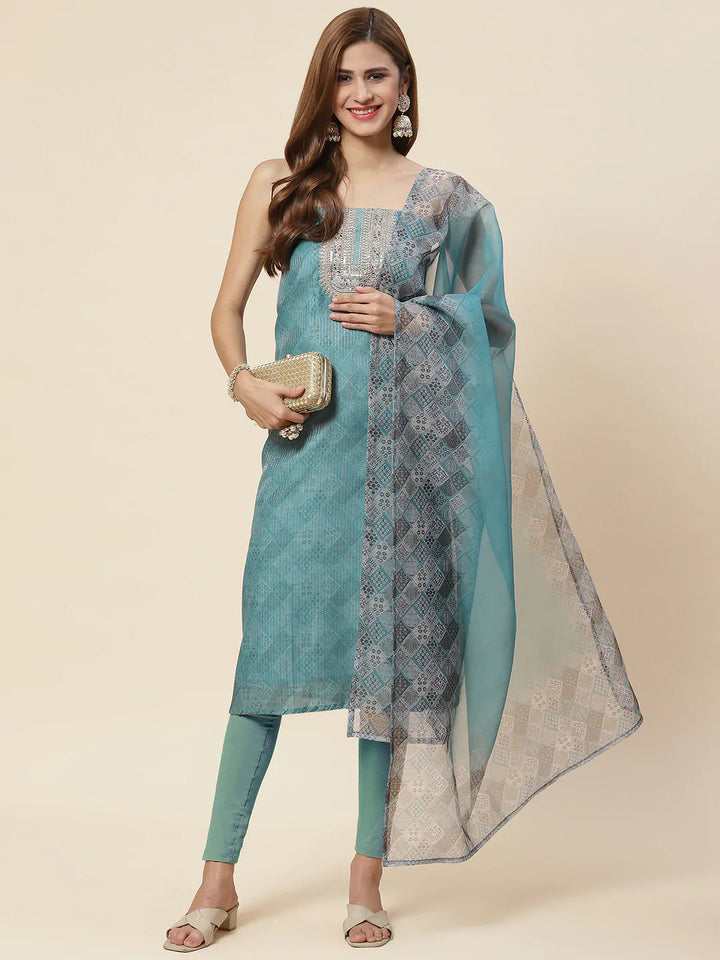 Neck Embroidered Chanderi Unstitched Suit Piece With Dupatta