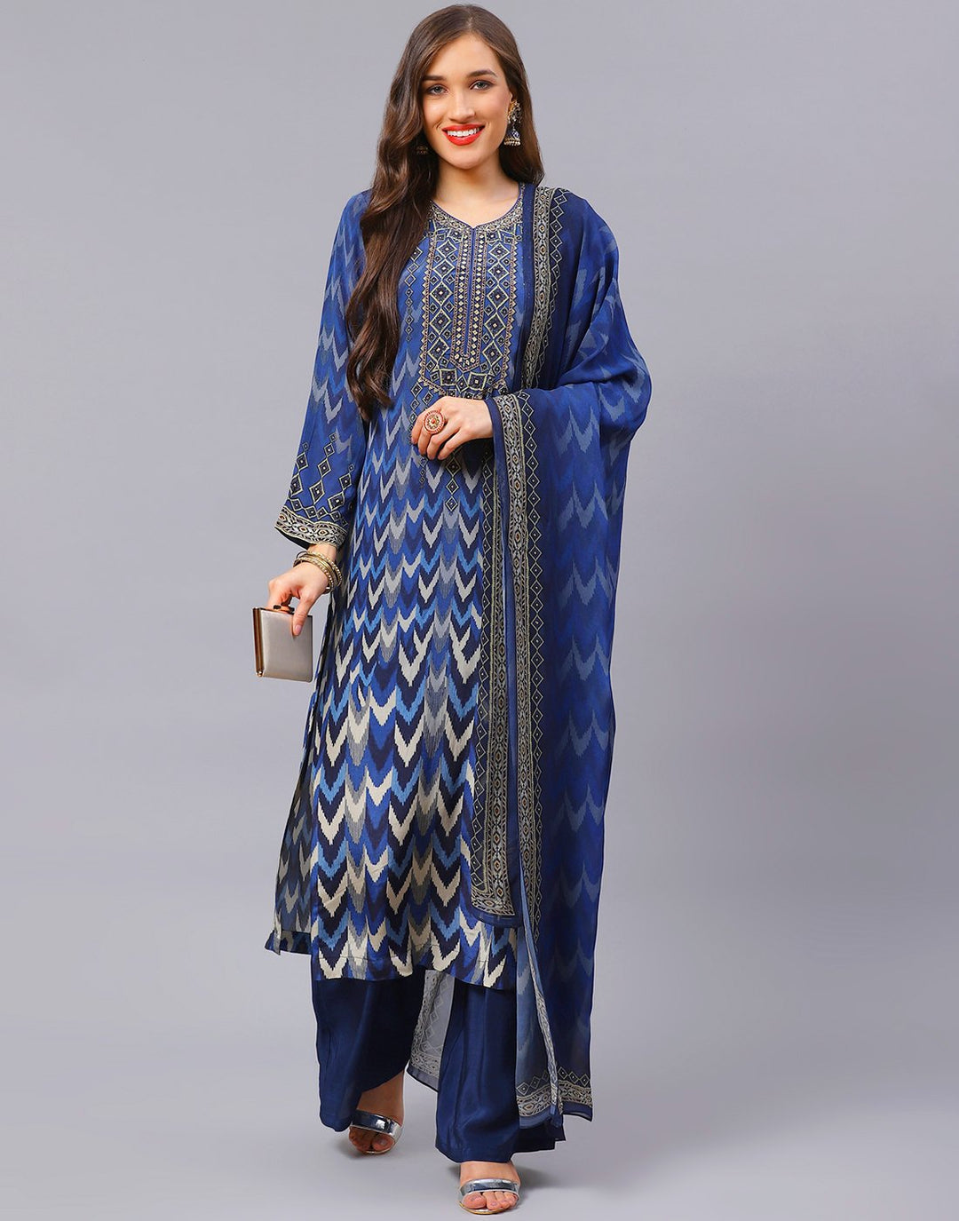 Blue Straight Salwar Kameez Stitched Suit