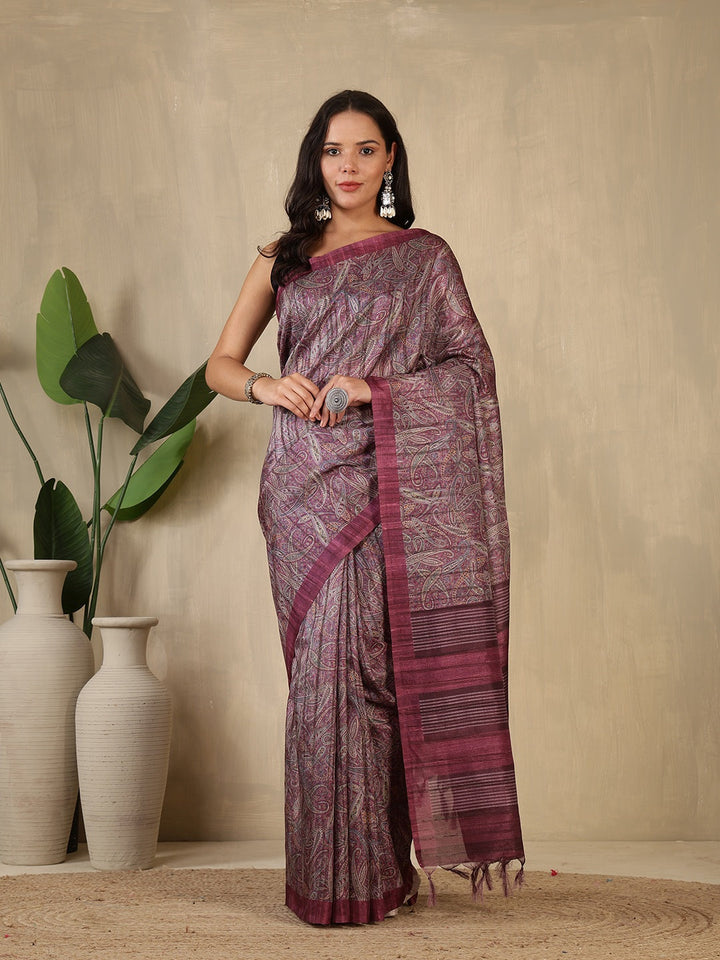 Printed Tussar Silk Saree