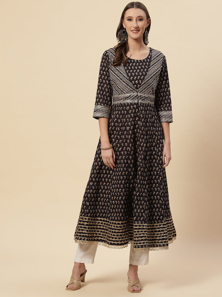 Printed Cotton Kurta With Jacket