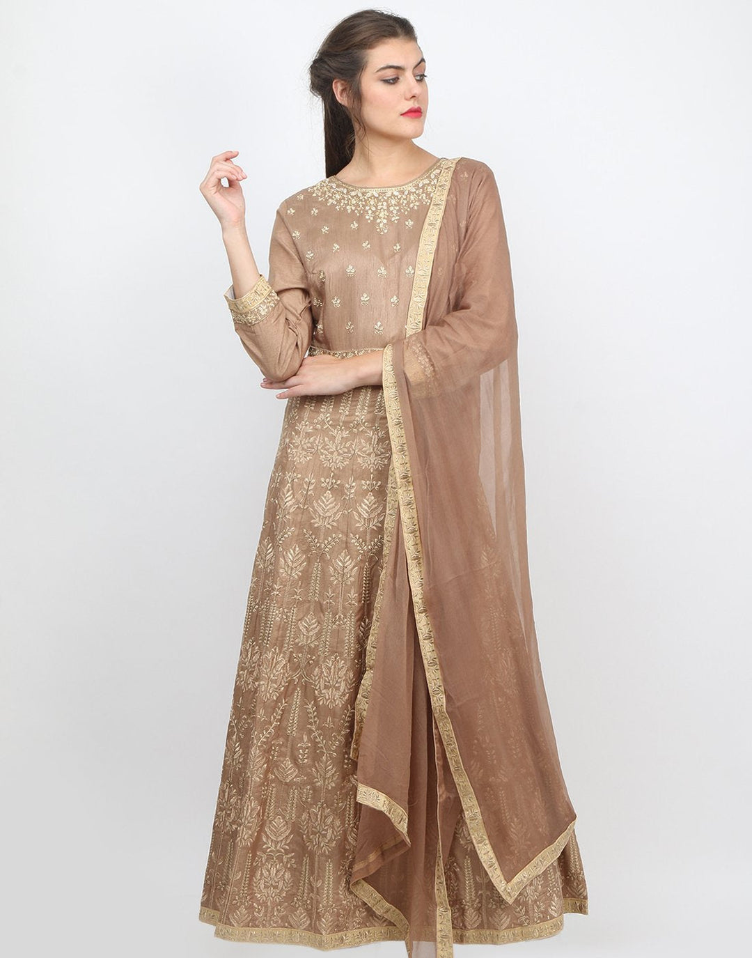MBZ Meena Bazaar-Brown Dupion Silk Salwar Kameez