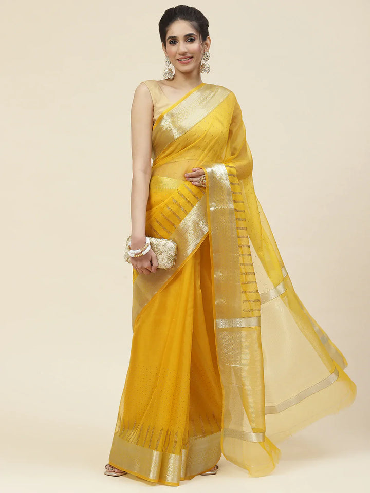 Stone Work Organza Plain Saree