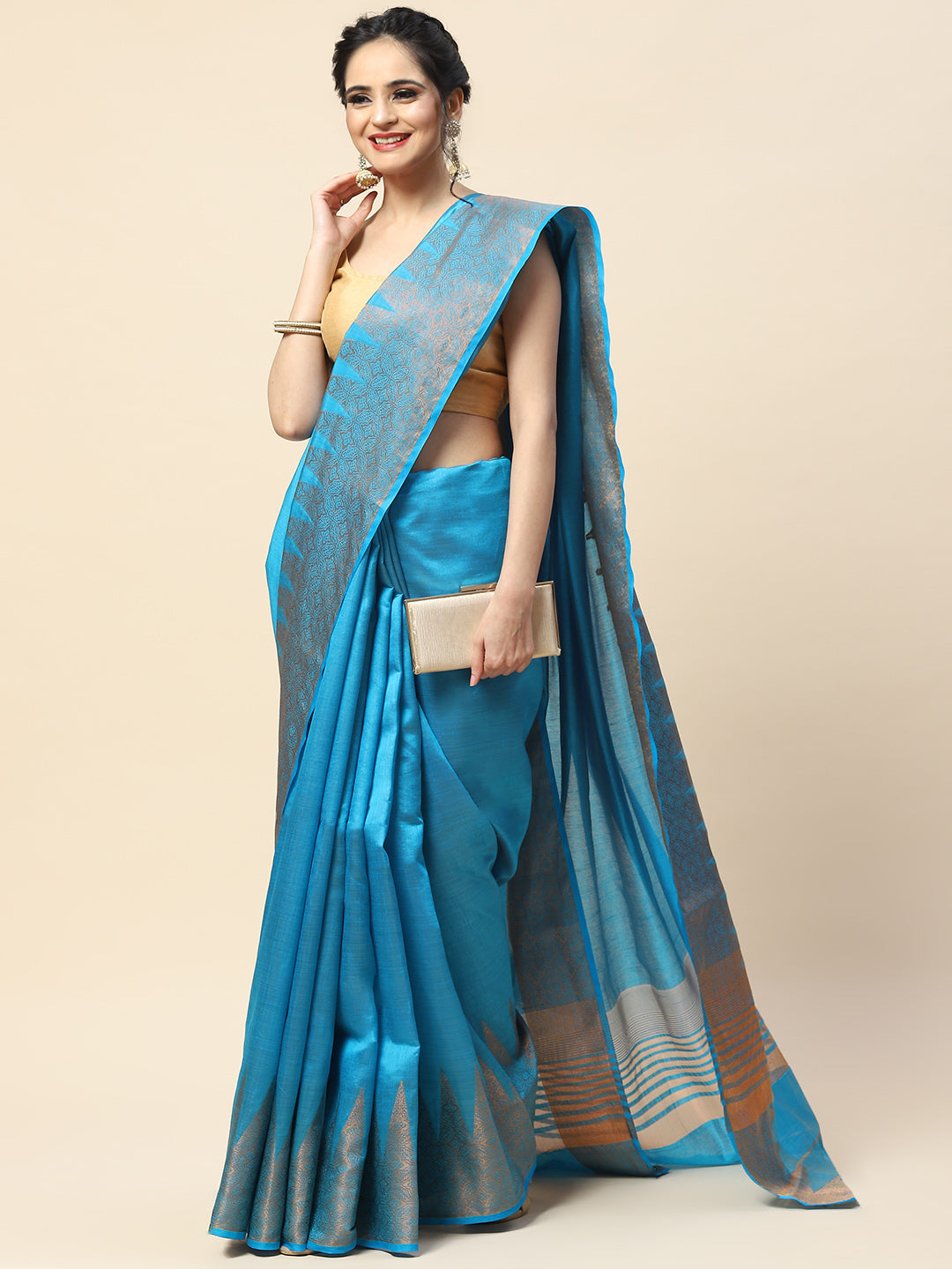Plain Zari Border Handloom Woven Saree