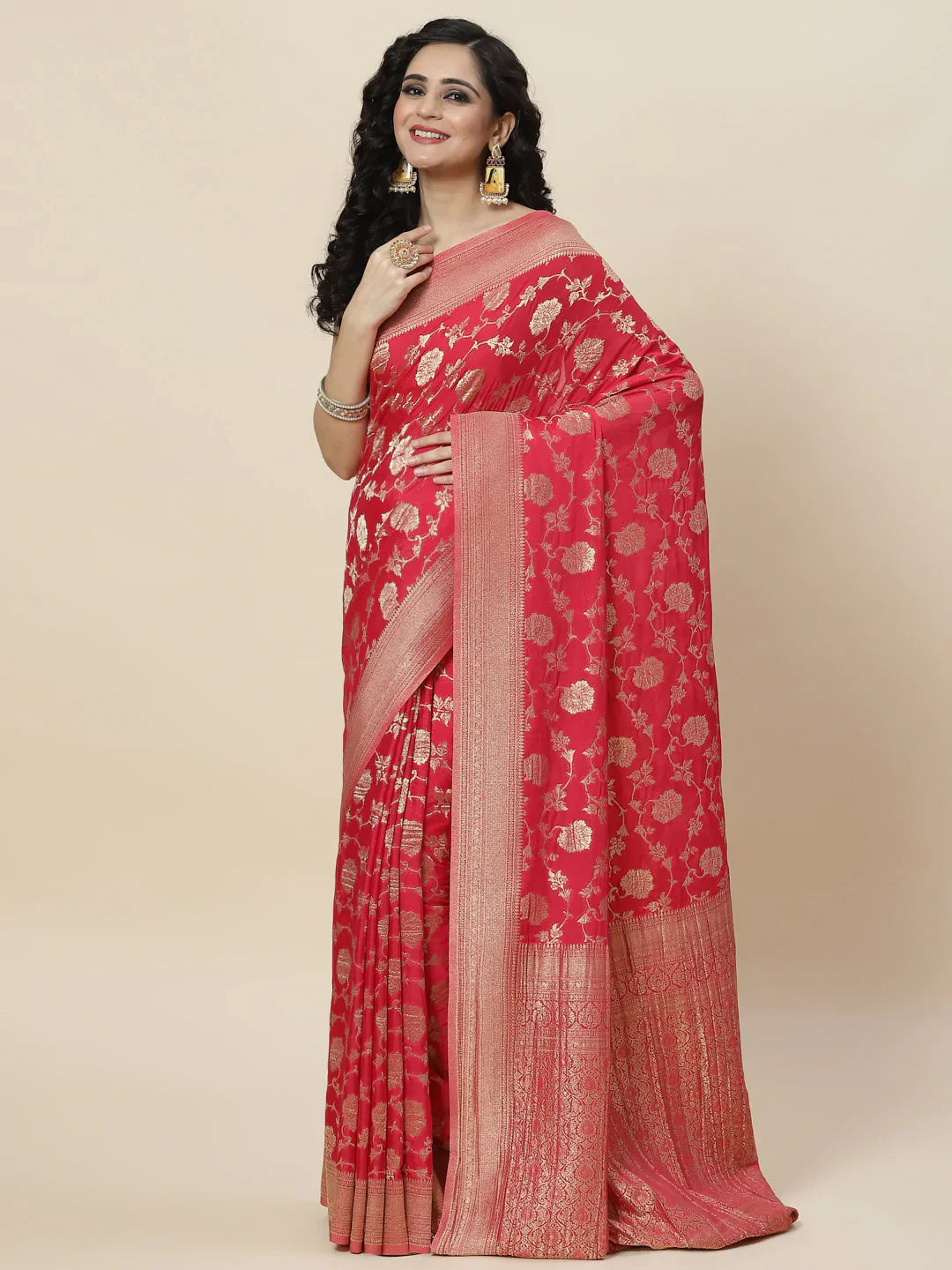Floral Zari Jaal Georgette Plain Saree