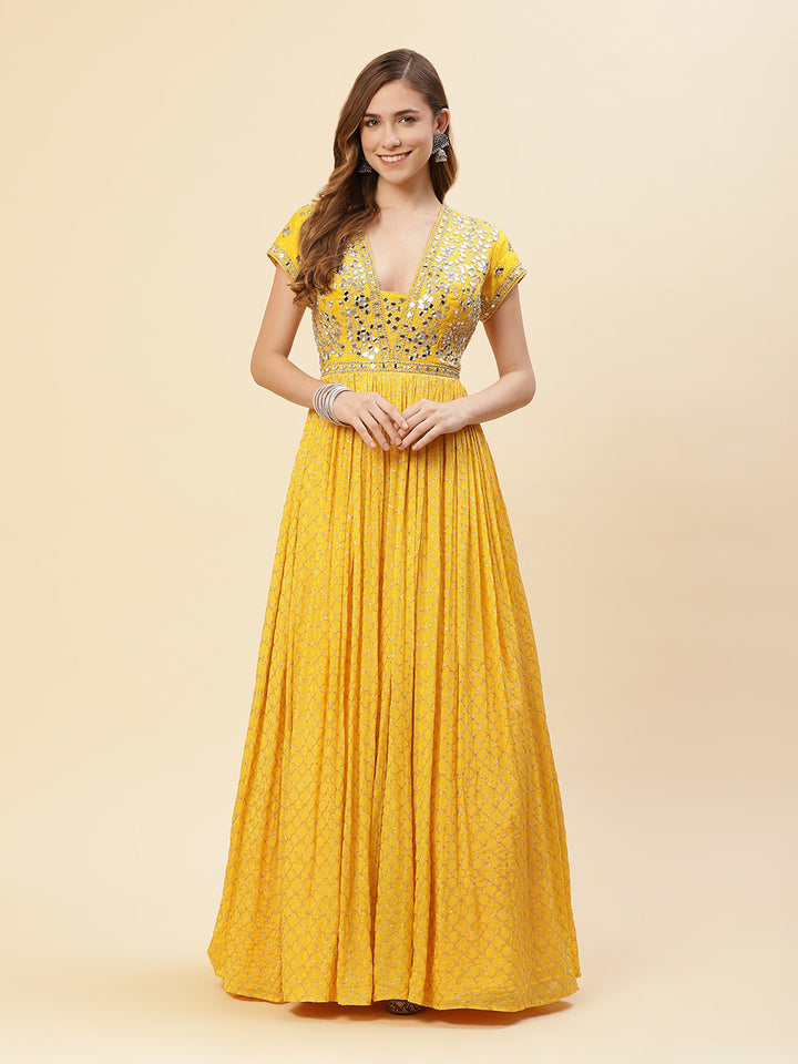 Mirror Work Art Crepe Gown