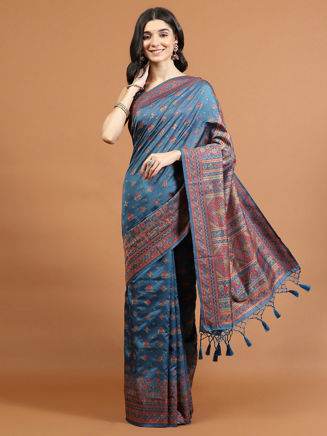Zari Border Booti Art Silk Woven Saree