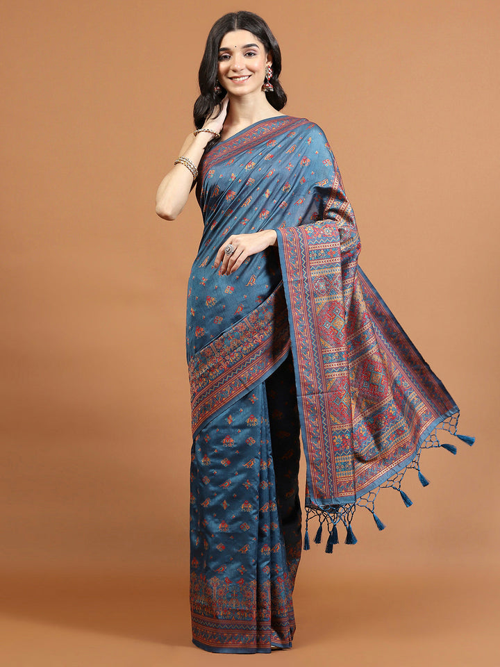 Zari Border Booti Art Silk Woven Saree