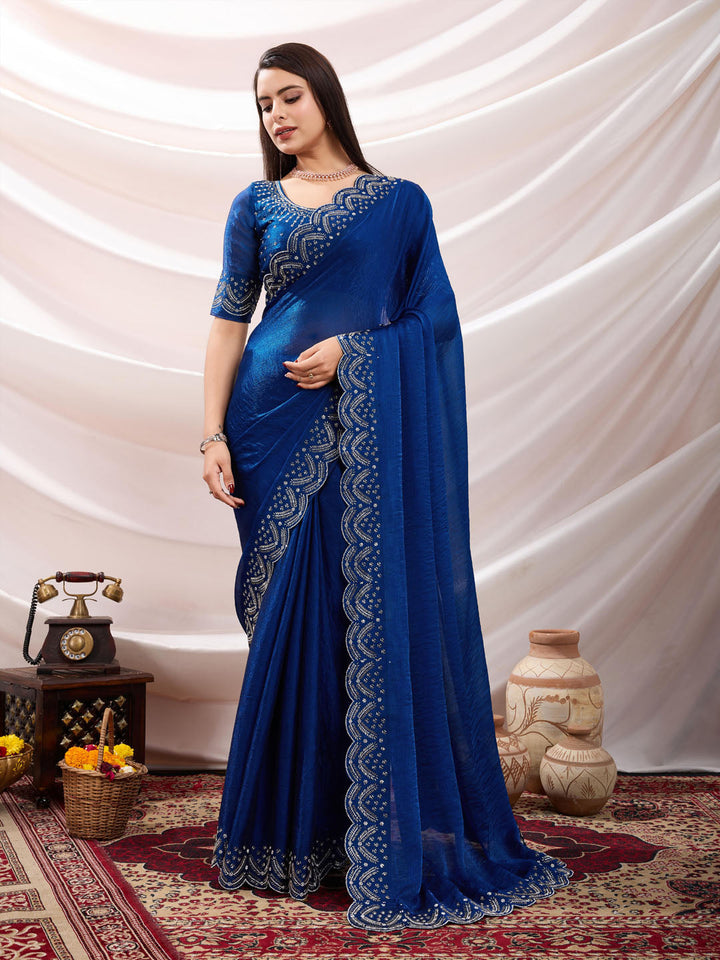 Embroidered Satin Velvet Saree
