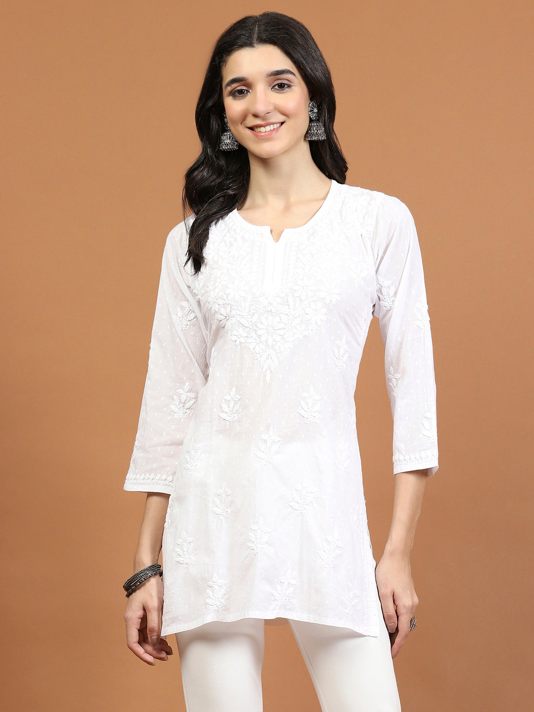 Chikankari Embroidered Cotton Blend Short Kurti