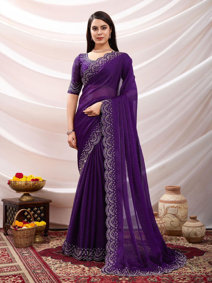 Embroidered Satin Velvet Saree