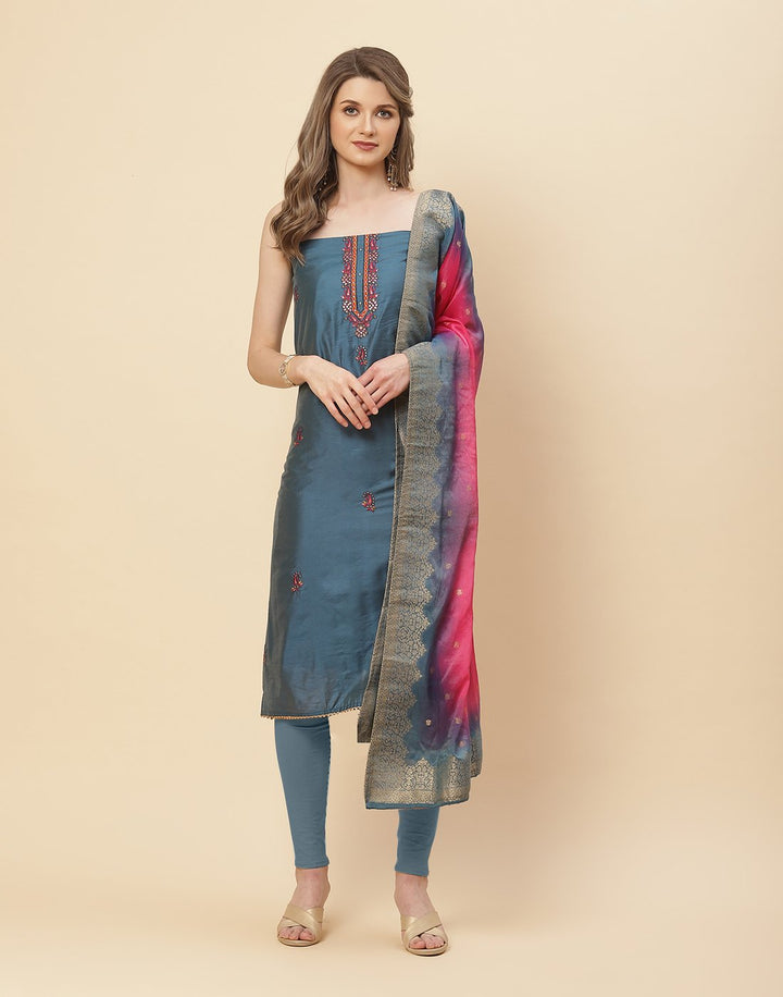 Embroidered Chanderi Suit Piece with Banarasi Dupatta