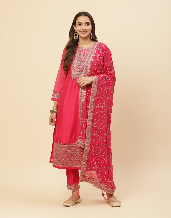 Sequence Embroidered Cotton Chanderi Salwar Kameez Stitched Suit With Georgette Dupatta