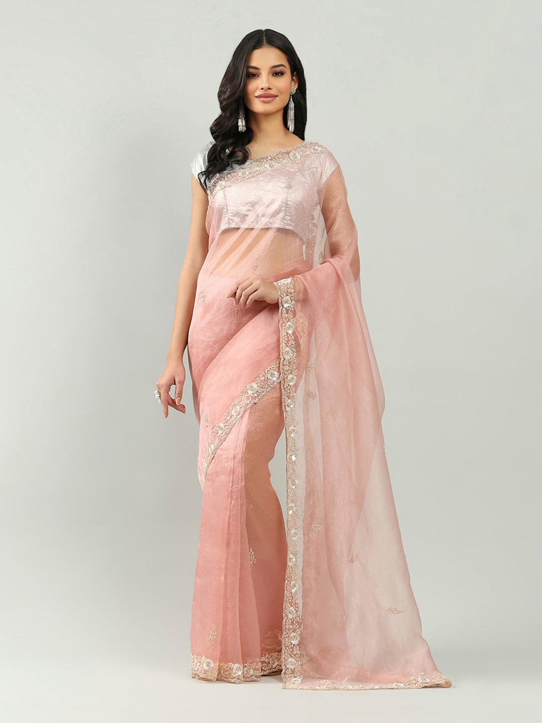 Sequence Embroidery Tissue Saree