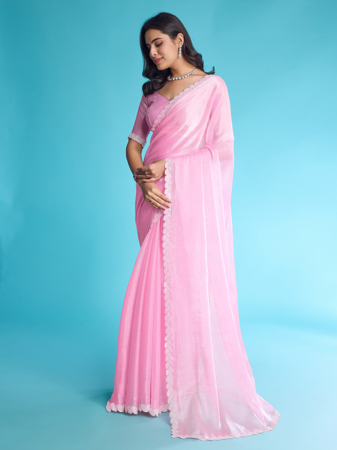 Embroidered Chinon Saree