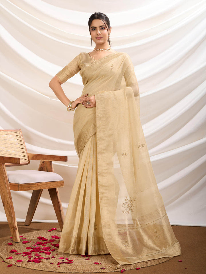 Gotta Patti Woven Border Linen Saree