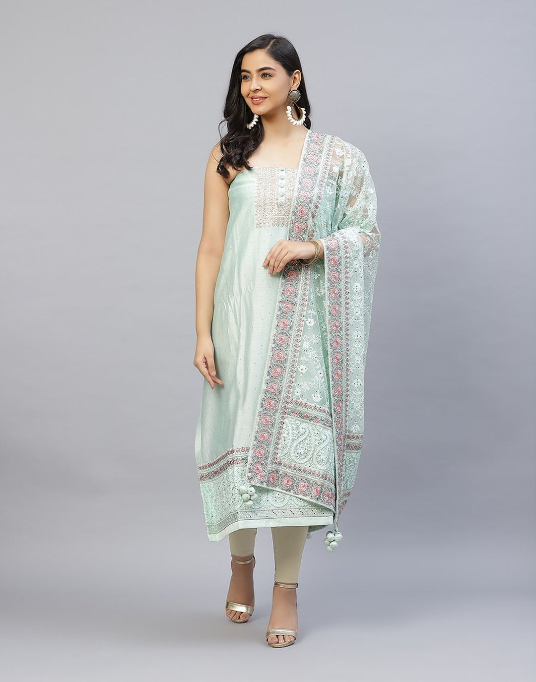 Embroidered Organza Kora Suit Piece
