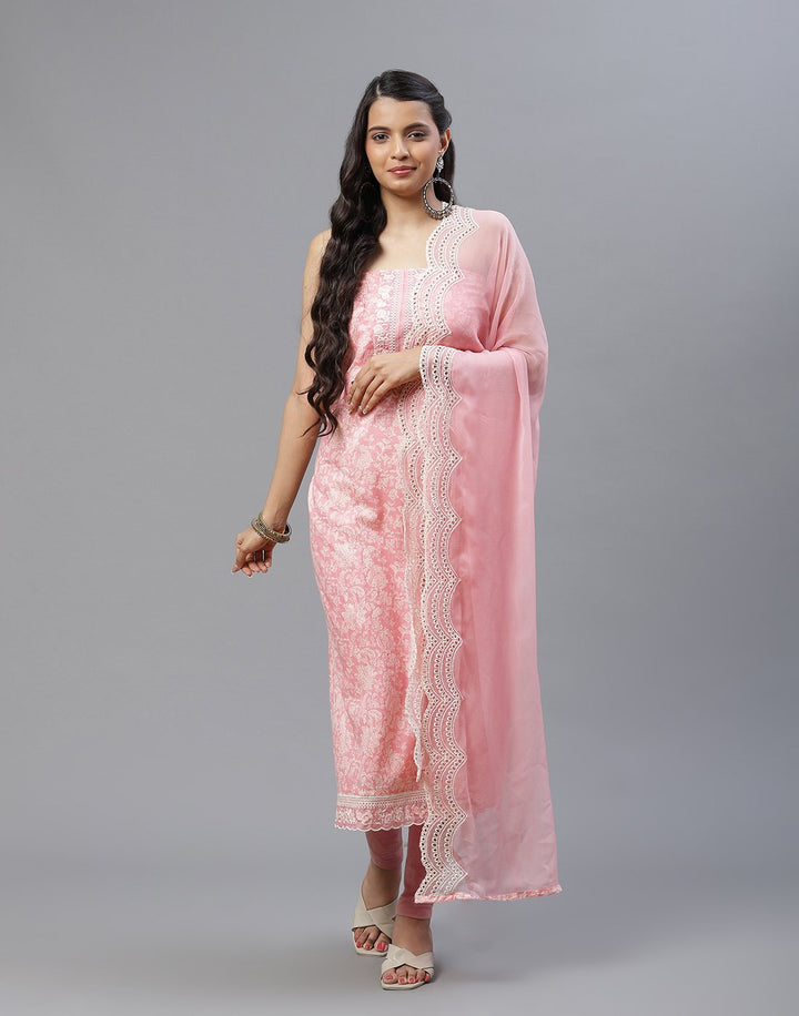 Printed Cotton Suit Piece With Chiffon Dupatta