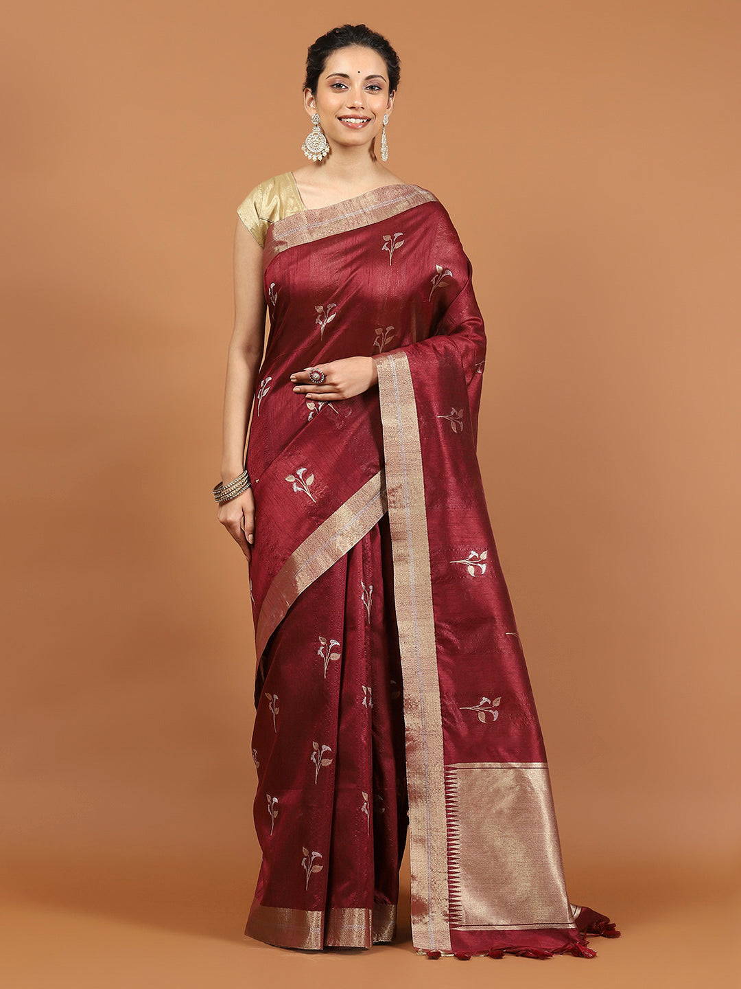Woven Border Booti Art Silk Saree