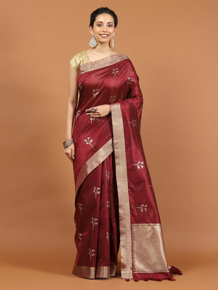 Woven Border Booti Art Silk Saree