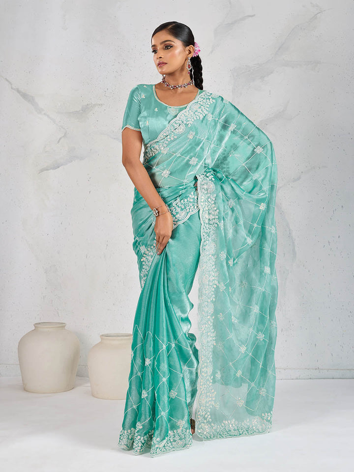 Sequin Embroidered Organza Saree