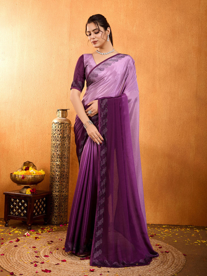 Embroidered Shaded Chinnon Saree