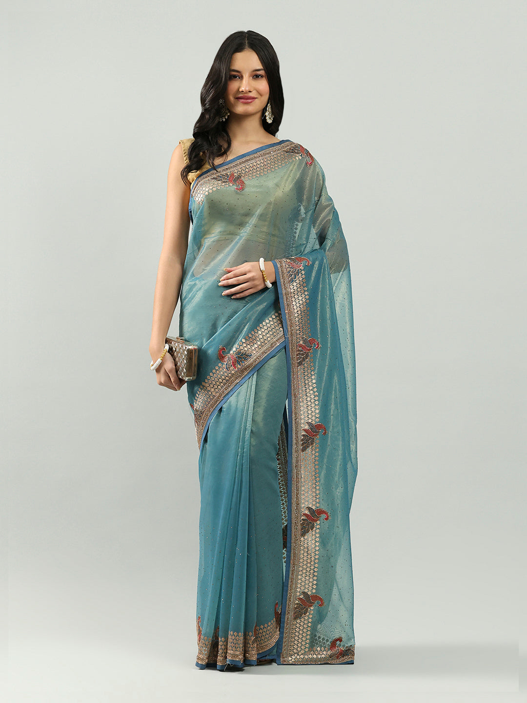 Stone Embroidery Tissue Saree
