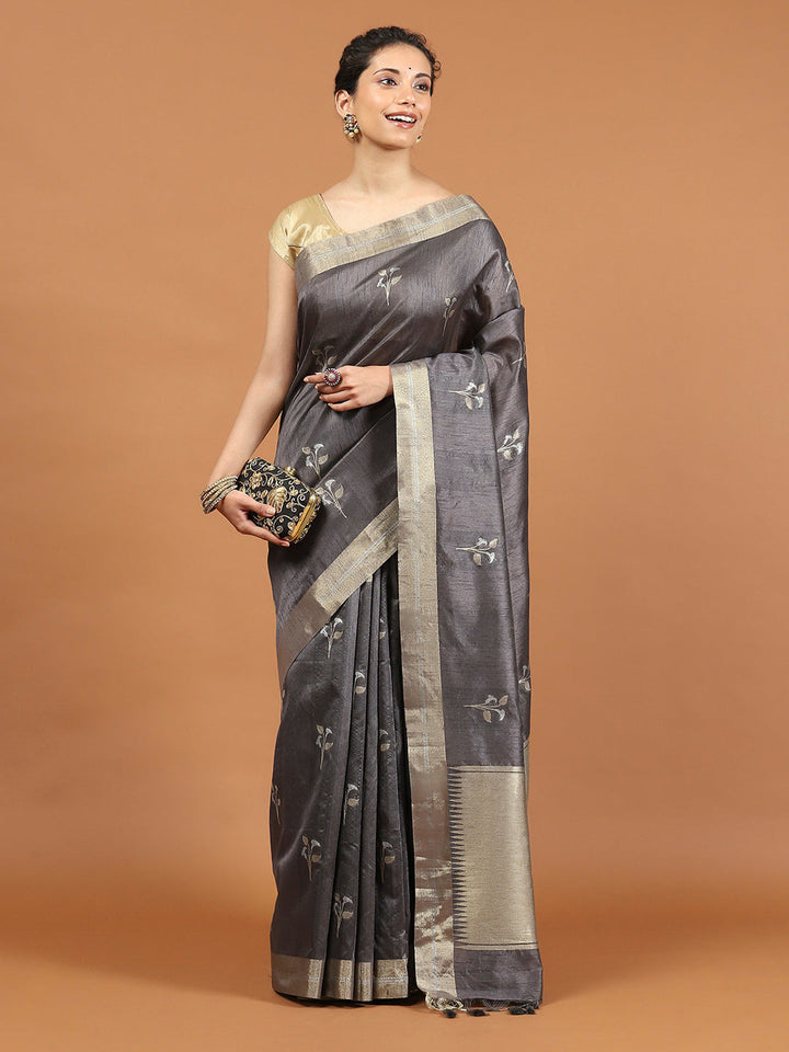 Woven Border Booti Art Silk Saree