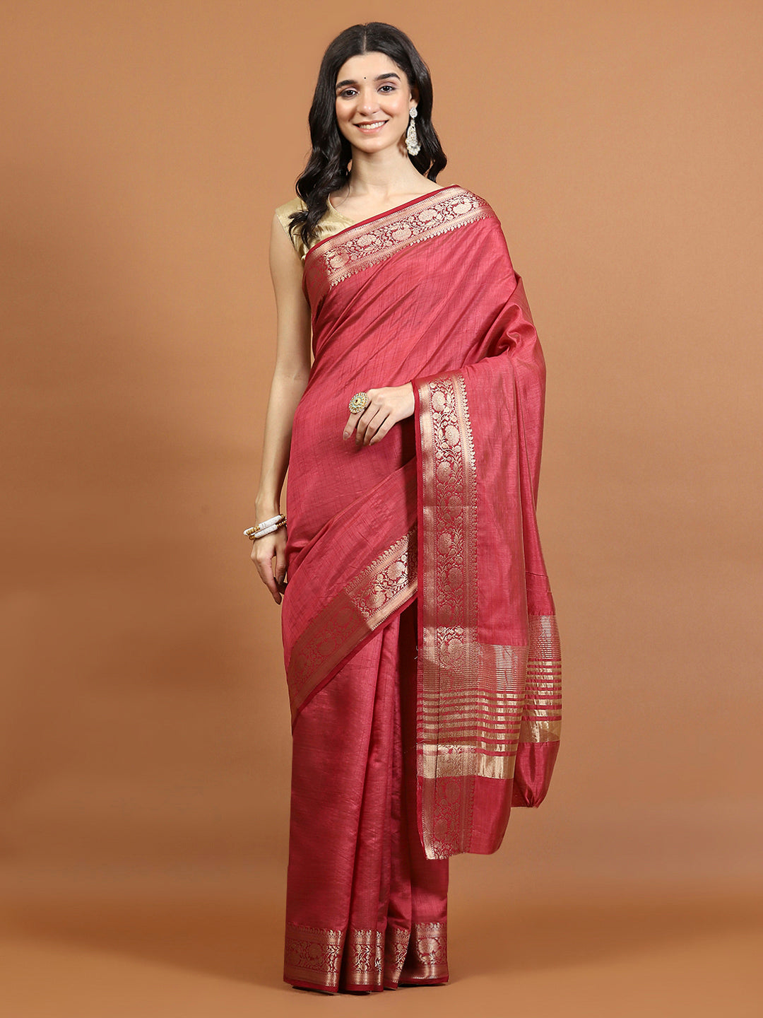 Zari Border Booti Art Silk Woven Saree