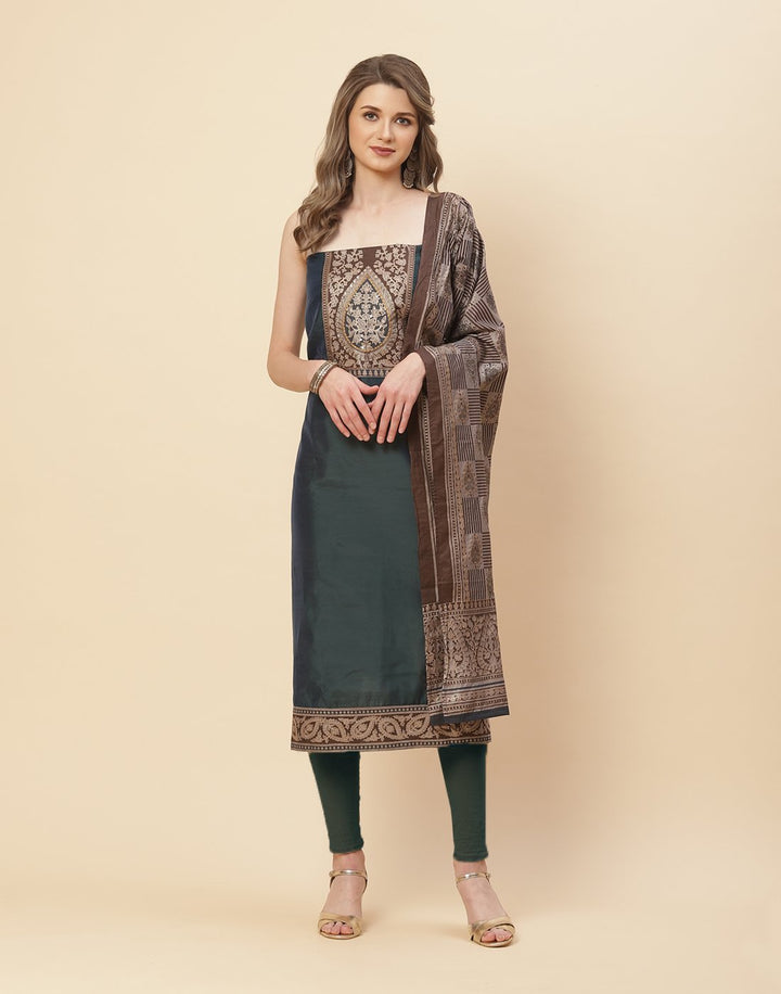 Patch Work Printed Chanderi Suit Piece With Chanderi Printed Dupatta