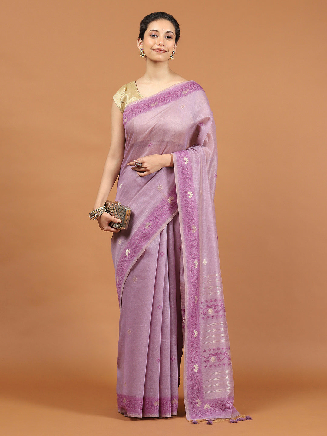 Woven Border Booti Art Silk Saree