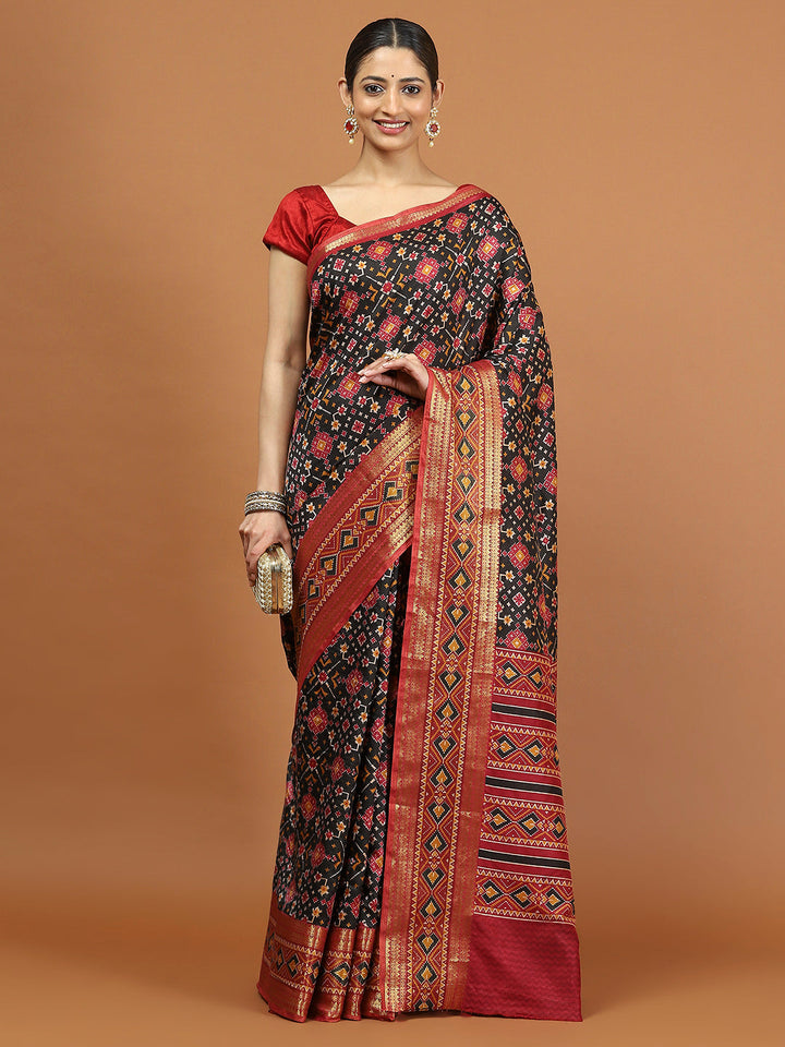 Patola Zari Border Printed Cotton Blend Woven Saree