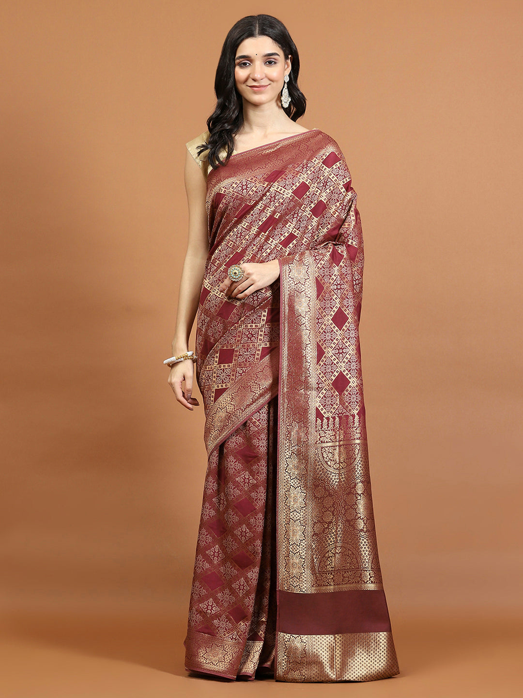 Zari Border Booti Art Silk Woven Saree