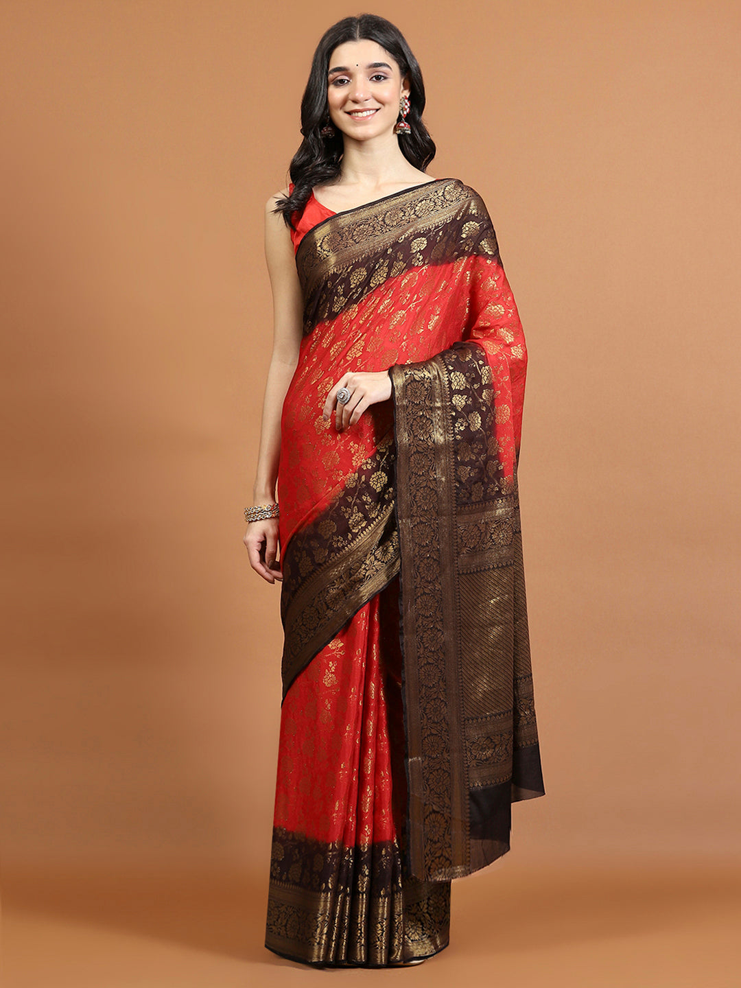Zari Border Booti Art Chiffon Woven Saree