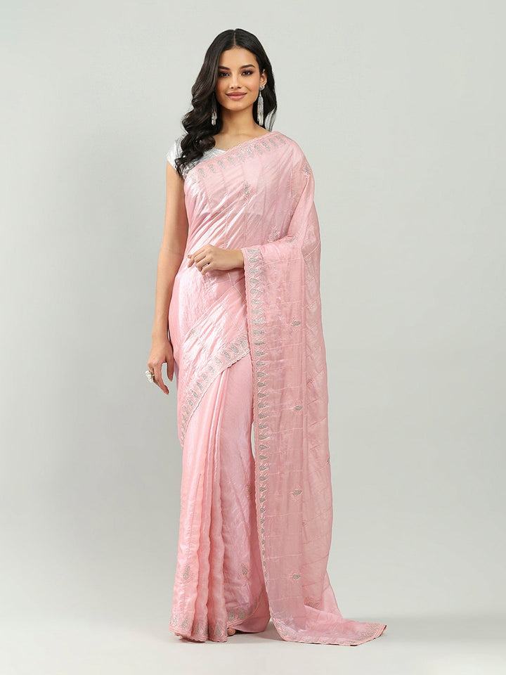 Zari Border Booti Organza Saree
