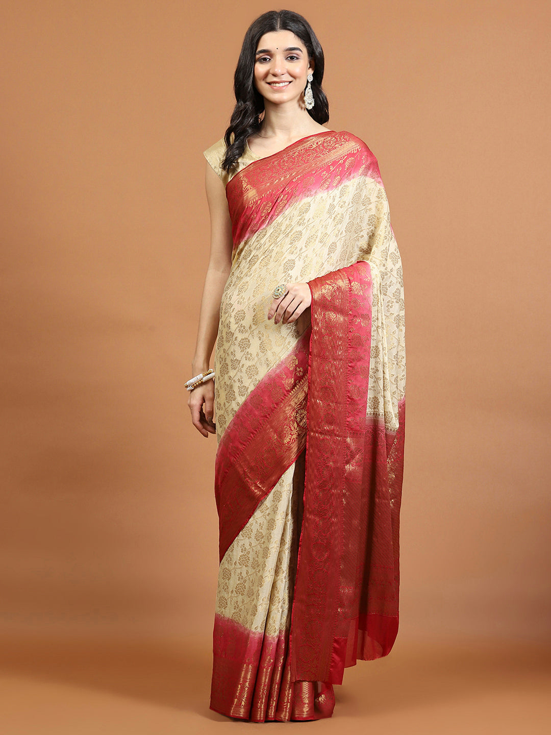 Zari Border Booti Art Chiffon Woven Saree