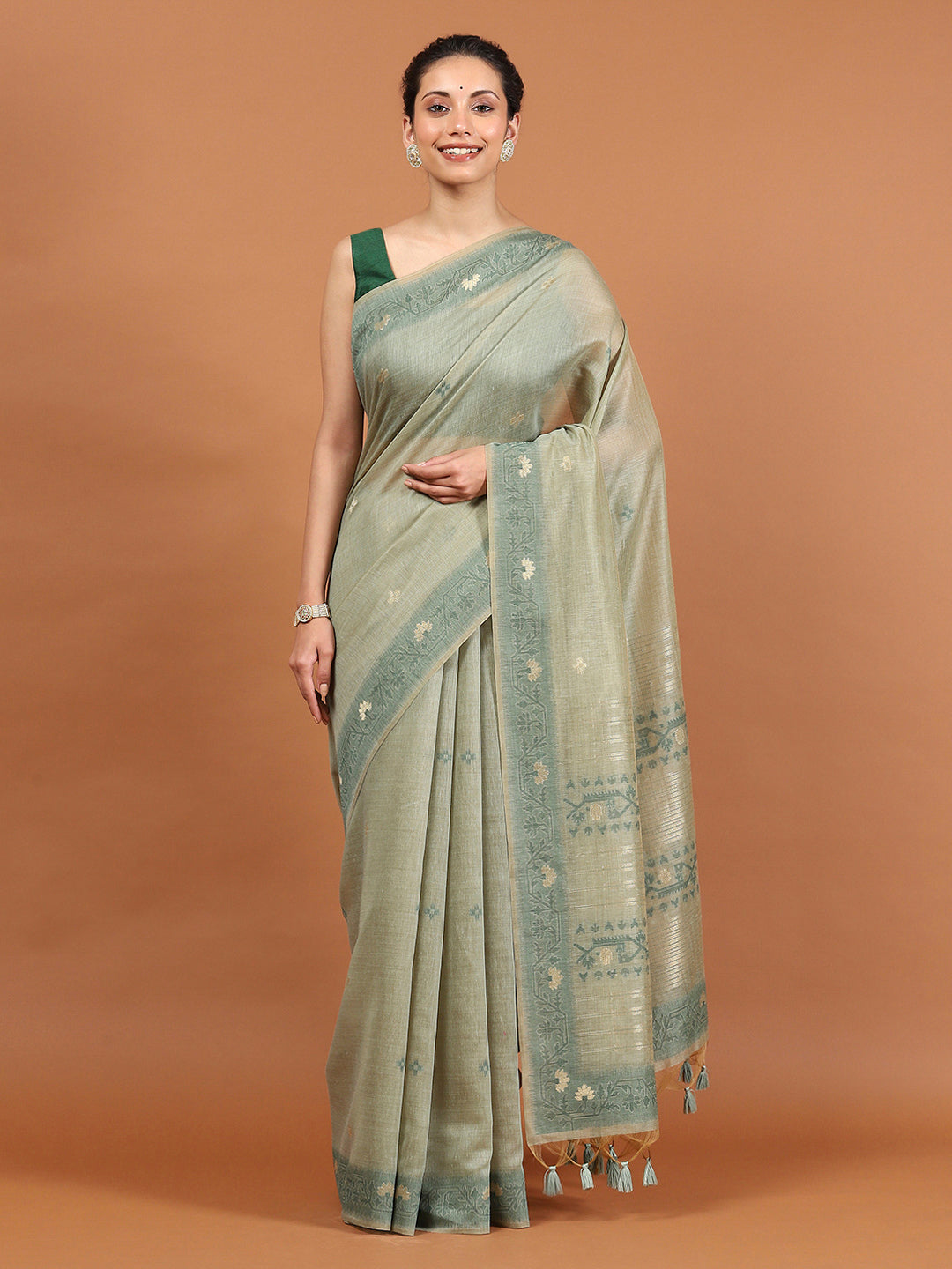 Woven Border Booti Art Silk Saree