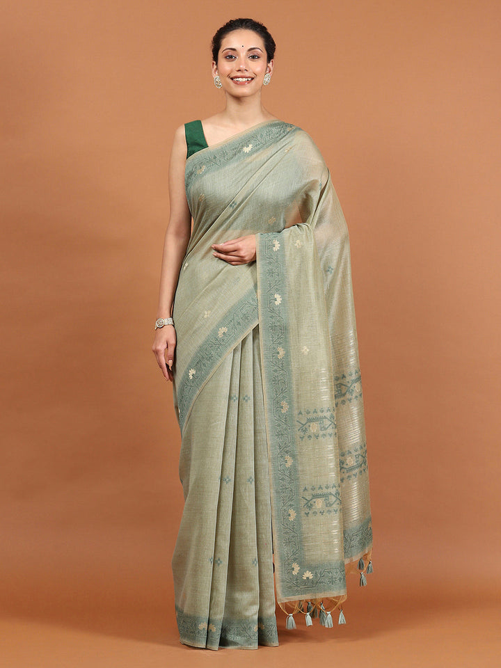 Woven Border Booti Art Silk Saree
