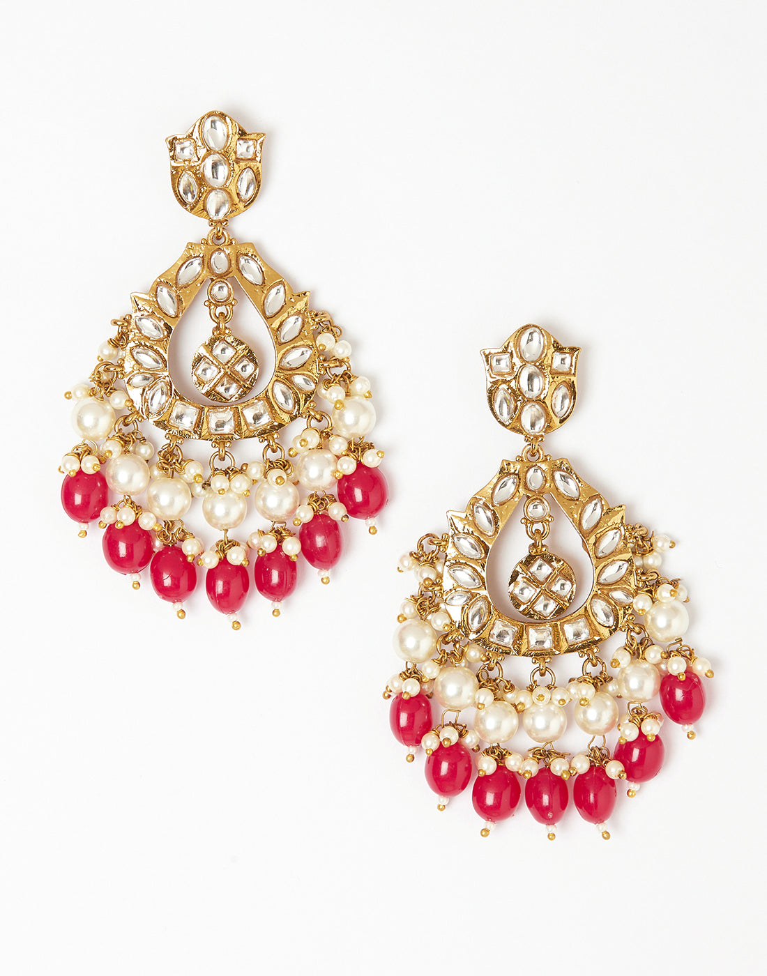 Elegant Gold With Red Stone ChandBali Earring