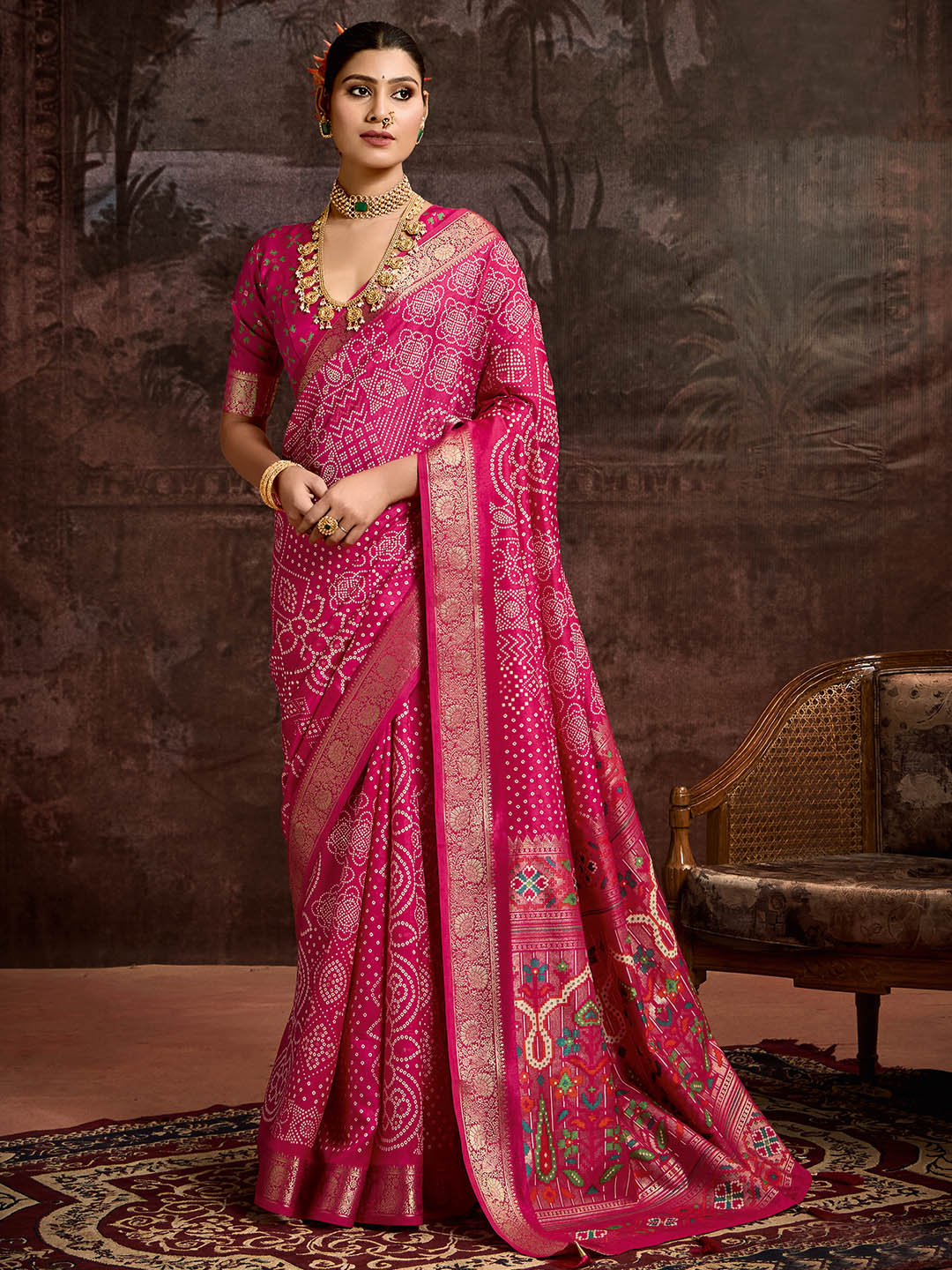 Bandhani Printed Art Silk Saree
