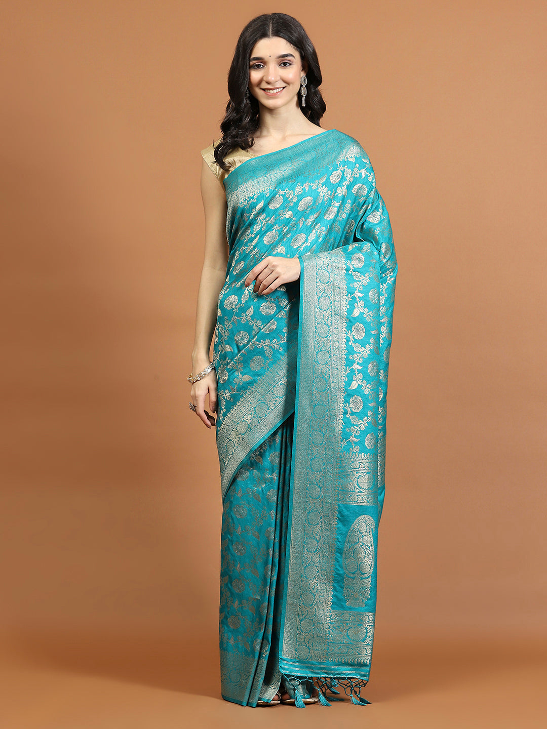 Zari Border Booti Art Silk Woven Saree