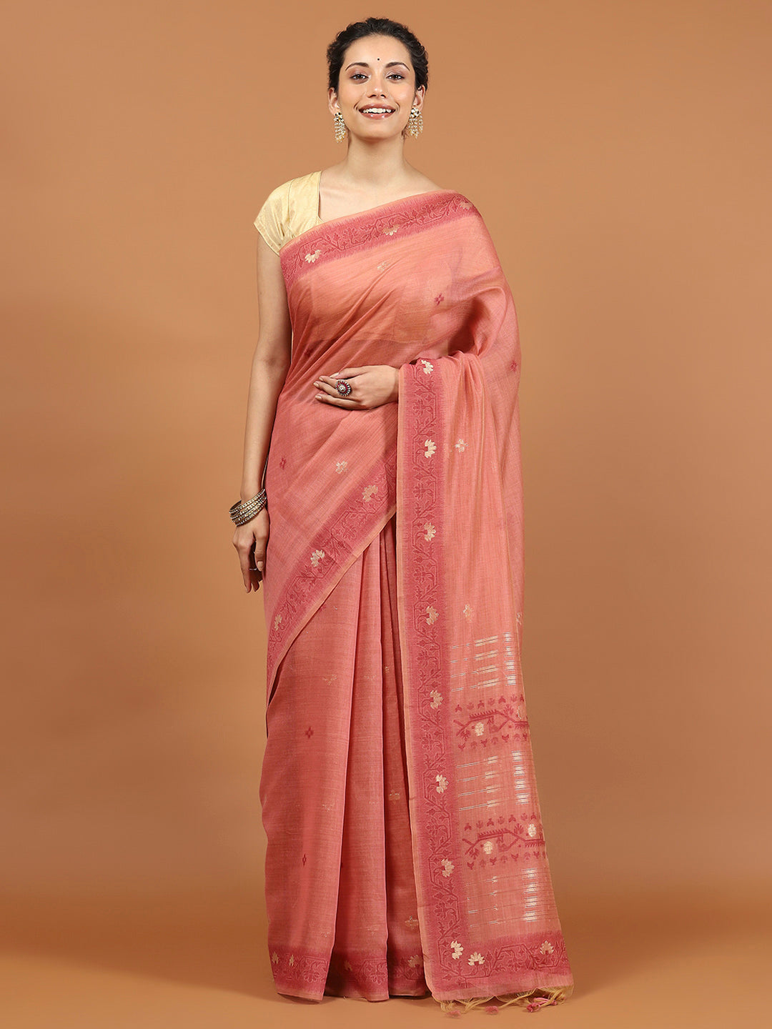 Woven Border Booti Art Silk Saree