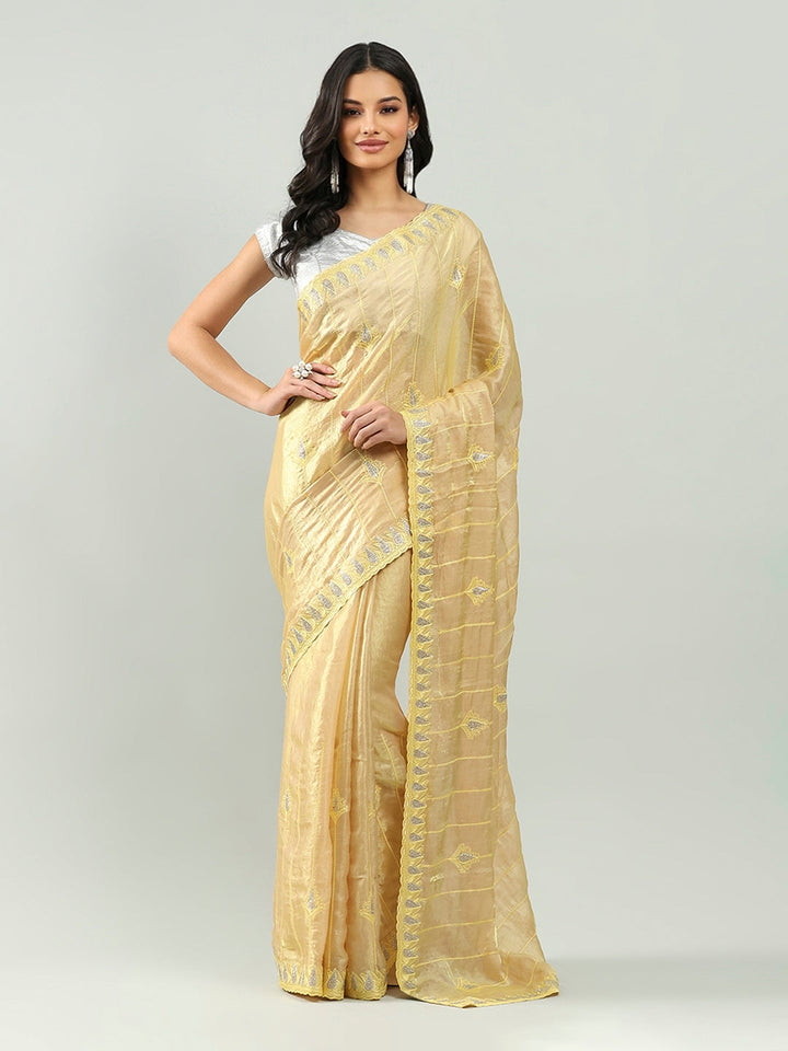 Zari Border Booti Organza Saree