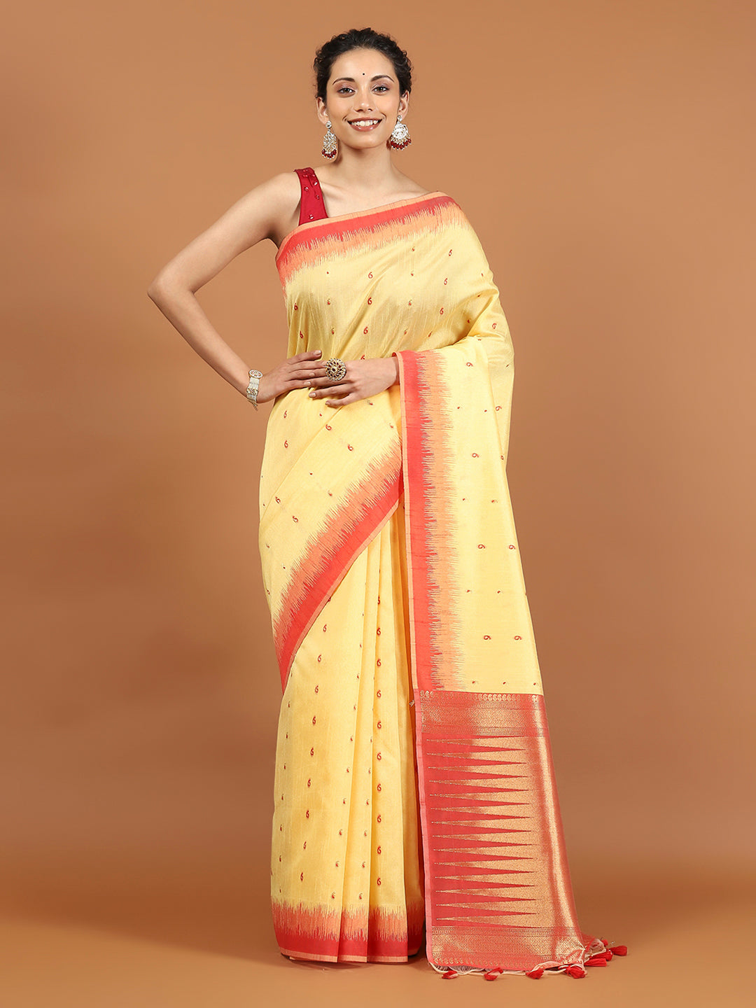 Woven Border Booti Art Silk Saree