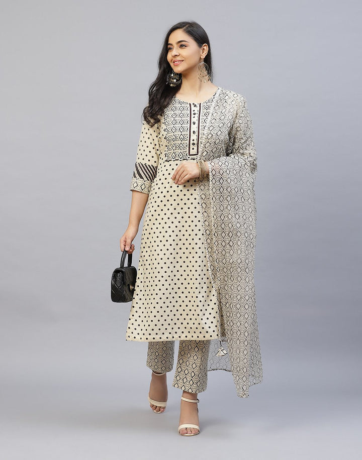 Printed Cotton salwar Kameez Stitched Suit With Kota Printed Dupatta