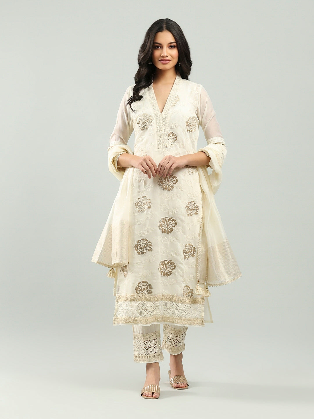 Resham Embroidered Chanderi Suit Set With Dupatta